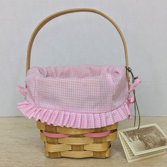 Vintage Peterboro Pretty In Pink  Gingham Liner Woven Small Feminine Basket - Picture 13 of 15